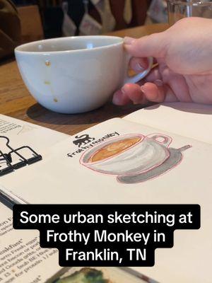 Come and enjoy a cup of coffee with me at my favorite coffee shop in Franklin, Tennessee -  the Frothy Monkey (@Frothy Monkey). #CoffeeDate #CoffeeShop #FrothyMonkey #FrothyMonkeyRoastingCo #CoffeeShopArtist #CoffeeShopDrawing #UrbanSketching #UrbanSketch #Sketchbook #SketchbookPractice #Drawing #Artist #ArtistsOfTikTok #ArtistsOnTikTok #Art #ArtTok #ArtTikTok #ArtToker #Moleskine #Moleskinesketchbook #PrismacolorColErase #Prismacolor #Watercolor #CassArts #Fineliner #TomsStudio #LumosPro #LumosPen @Moleskine @Prismacolor @Cass Art @Tom’s Studio 