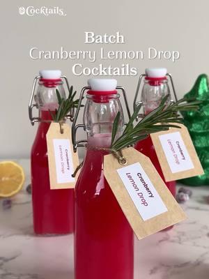 These Batch Cranberry Lemon Drop Cocktails are perfect for holiday gifting 🎄 Make your own by grabbing the glass bottles at the link in our bio. Ingredients: Cranberry Syrup: -6 oz. fresh cranberries -1/2 cup sugar -3/4 cup water Batch Cranberry Lemon Drop: -1.5 cups vodka -1 cup lemon juice -1 cup cranberry simple syrup @cocktails may earn commission through links on our social. #batchcocktails #cranberrylemondrop #lemondrop #christmas #holidaygifting #christmascocktails 