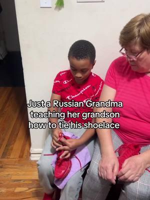 She is soo patient with him 🥹Soon Shawn will be a pro at tying his Shoe laces 😁😄. Also Ethan was hear with a cold , he is the one you hear all congested . He is better now thank God #russiangrandma#grandmaandgrandson#bilingual #biracial #helpinghand #tieshoelaces 