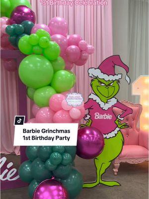 Barbie meets Grinchmas! Celebrating a 1st birthday in style with all pink, green and festive vibes! #balloondecor #inflatedexpressions #firstbirthdaymagic @Shanell Keefer #CapCut 