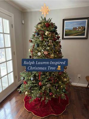 @Ralph Lauren inspired Christmas tree complete with burgundy bows! Tree from @Balsam Hill, ornaments from @Belk, bows and tree skirt from @Amazon and star from @Lowe’s 🎄♥️🎁 #fyp #balsamhill #ralphlaurenaesthetic #ralphlaurenchristmas #burgundychristmastree #elegantchristmas #classychristmas 