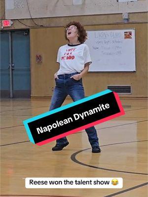 Reese won her schools “un-talent show” doing the napoleon dynamite dance 😆 she’s freaking awesome #napoleondynamite #voteforpedro #talentshow #dance #firstplace #funny 