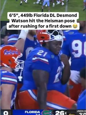 6-foot-5, 449 pound DL Desmond Watson ran for a first down and pulled out the Heisman pose to celebrate 🤣 (🎥: ESPN) #floridagators #floridafootball #gators #CollegeFootball #cfb #ncaaf #ncaafootball #cfb25 #desmondwatson 