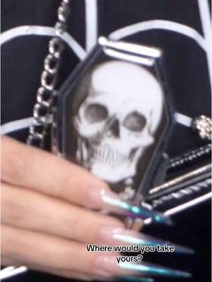 Mirror, mirror, with a skull, who is the spookiest one of all? 👻🔮 Model:@Victoria Venin  #SpookyLook #MirrorMirror #Kreepsville #Kreepsville666 #HauntedFashion #coffincompact #coffinmirror #gothfashion #spookystyle