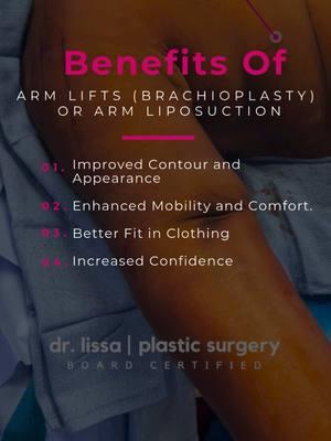 #Armlift & #armliposuction = toned arms, enhanced comfort, boosted confidence, and better fit in clothes,. Say goodbye to sagging and hello to sleek! Are you ready to schedule your consultation today???➡️➡️➡️ Click the link in our bio for more information or to schedule your consultation today - Text us directly: 404-240-2804  www.drlissa.com