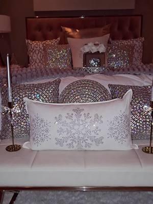 #glambedroom #rhinestonepillows #glam #blingpillows #silverbedroom #zgalleriebedroom #Christmasdecor #bling #fyp 