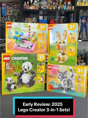 #gifted 2025 Lego Creator 3-in-1 Mega Review! Which is your favorite: the Cat, Bunny, Typewriter, or Pandas? Thanks to The Lego Group for sending these my way! #lego #legocreator #legocreator3in1 #legoreview #legocat #legocollection #legocollector