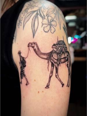 Man & camel, from the National Geographic cover ‘Our Greatest Journey’ 🚶‍♂️🐪 for Morgan ✨ #tattoo #tattooartist #tattooartistsoftiktok #tattooart #foryou #contemporarytattoo #femaleartist #femaletattooartist #texastattoo #atxtattoo #austintattoos #ourgreatestjourney #blackandgreytattoo #blackandgrey