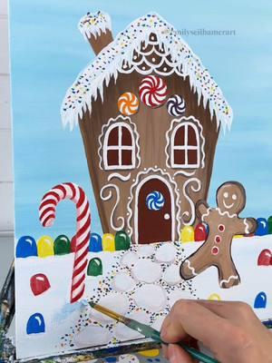 Gingerbread painting! 🎨😄 Full step by step tutorial now on YouTube ✨ #tutorial #tutorials #howto #painting #acrylicpainting #beginner #easypainting #beginnerfriendly #gingerbread #gingerbreadhouse #gingerbreadman 