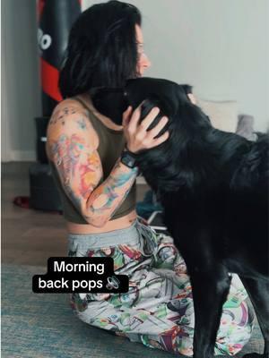 Inkie thinks that my yoga mat equals cuddles 🥲🥲 but I’m just tryna stretch 😭 #BackPops #MorningStretch #Inkie #MyDoggo #YogaMat #Buzzlightyear #Tattoos #Bend #WetHair #MorningRoutine #HealthyLife 