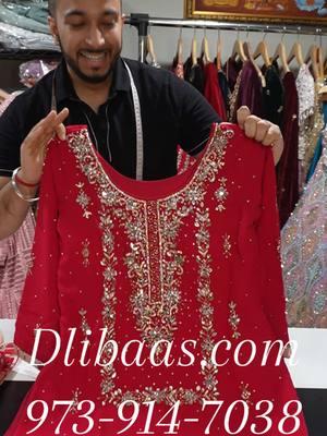 On georgette fabric heavy mirror and stone work embroiderey red color sharara suit with contrast peach color full dupatta  #dlibaas #redsharara #shararasuit #shararaset #indiansuit #sharara 