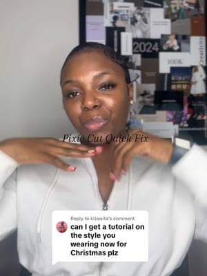 Replying to @kitawita My Quick Pixie Fix tutorial 🥰🫶🏾. Lmk if you have any other questions!  Styling Foam: @designessentials  Edge Control Wand: @got2b  #fyp #pixiecut #haircut #hairtrick #quickfix #shorthair #shorthaircut #5minutehairstyle #pixie #pixiecutblackwomen 