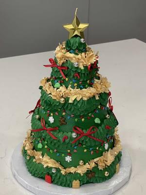 Cake 5 - Christmas Tree Cake🎄❤️✨  Tinsel Garland Inspo - @🎀 Sweet Gee 🎀  (She did it best obviously💗💗) #cakedecorating #cakedecorator #christmascake #christmastreecake #cakeideas #cake #christmas #christmasdessert 