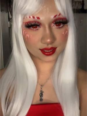 santa baby ❤️🤍 contacts from @BEAUEYE Colored Contact Lenses style “lucifers eye red” code “emily” at checkout ! #candycane #candycanemakeup #candycanemakeuplook #christmasmakeup #christmasmakeuplook #redandwhitemakeup #candycaneeyeshadow #redandwhiteeyeshadow #macrubywoo #lablinkz #beaueye #makeupxgraves #christmas #whitewig #creativemakeup #mua #fyp 