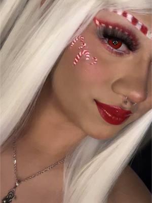 love how this look came out :3  #candycane #candycanemakeup #candycanemakeuplook #christmasmakeup #christmasmakeuplook #redandwhitemakeup #candycaneeyeshadow #redandwhiteeyeshadow #macrubywoo #lablinkz #beaueye #makeupxgraves #christmas #whitewig #creativemakeup #mua #fyp 