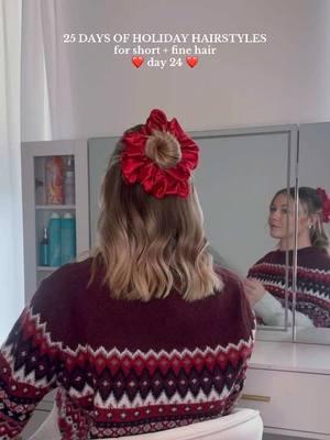 Oversized scrunchies are the perfect holiday hair accessory!! #shorthairstyles #finehairstyles #easyhairstyles #holidayhairstyle 