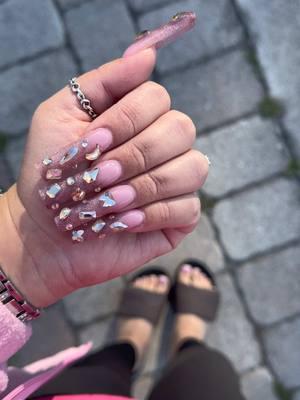 I have been going to this nail tech for a full year 🫶🏼shes amazing #nails #longnnails #fyp #parati #foryoupage #bling #pink #whitetip #toesdone #nailsdone #mk #mcdonalds #frappe 