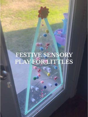 A fun and festive play idea for littles! The different textures make for a fun sensory activity for all ages 💖 set this up in about 5 minutes and my toddler  had fun decorating the tree, taking everything off and re-decorating. Kept her interested for so long and she kept going back to it 🎄 #sensoryplay #activitiesforkids #toddlermom #babyactivities #christmasactivities #holidayactivities #contactpaper #screenfreeactivities #sensoryactivities 