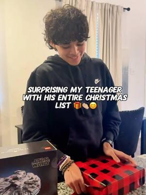 His smile makes everything worth it. 🥹 #teenager #surprise #fyp #momson #christmasgifts #christmascountdown #momtok @Caydon 