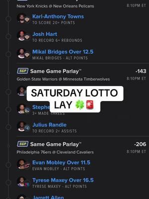 Saturday lotto lay for tonight 🏆🔥 If you want more free plays check out bio 🚨 #fanduelparlay #fanduelpicks #sportsbettingtiktok #pick #basstopplays #lotto #NBA #nbapicks #fanduelp 