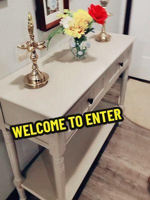 Welcoming vibes as you enter inside. We welcome you to our house. #welcome #entrytable #consoletable #safavieh @Safavieh #furniture #TikTokShopCreatorPicks , #TikTokShopHolidayHaul , #TikTokShopYearEndSale #tiktokshopfind #beautiful #sturdy #dwarers 