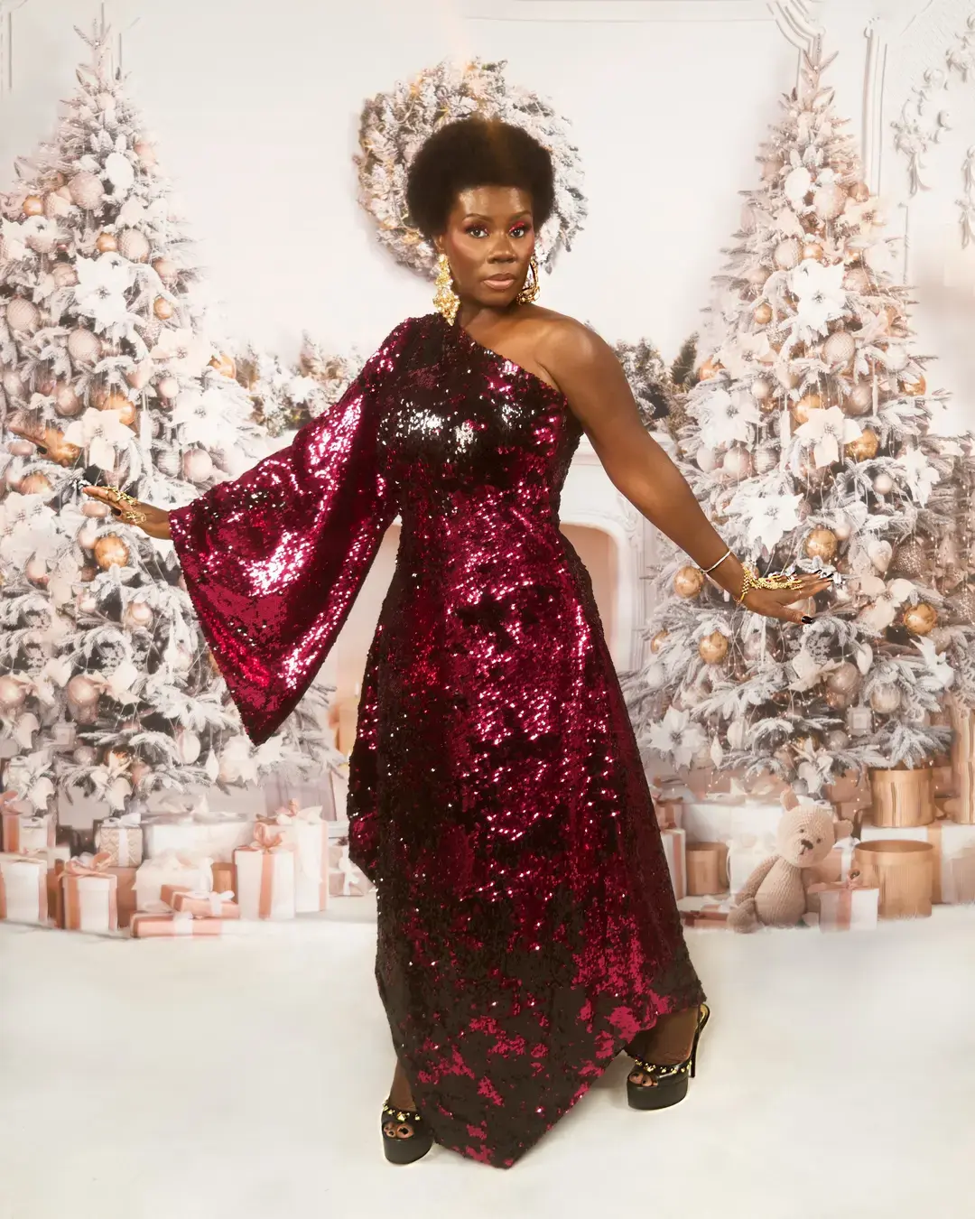 “ALL THE WORLD’S A STAGE, AND WE ARE MERELY PLAYERS.” ~~ William Shakespeare ✨ Radiating elegance in this red sequin caftan, crowned with my Afro and gold accents. Confidence, class, and power are always in style. ⏩ Share this to inspire another queen 🎯 Save for your daily dose of grace and motivation! #EleganceInMotion #RedCarpetVibes #ConfidenceGoals #AfroBeauty #LuxuryStyle #ModernGlam #WomenWhoInspire #GracefulLiving #BossEnergy #ClassAndPower