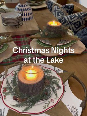 My idea of Friday night lights 🥰 So what are your plans this weekend? We’re hanging out at the lake enjoying the Christmas lights. I love the classic red & green Christmas decor here. It just feels right with all of the blue & white. What colors did you decorate with this year?  . #Christmasdecor #lakehouseChristmas #nancymyersaesthetic #nancymyershome #tablescapes #Christmastablescape #redandwhiteChristmas 