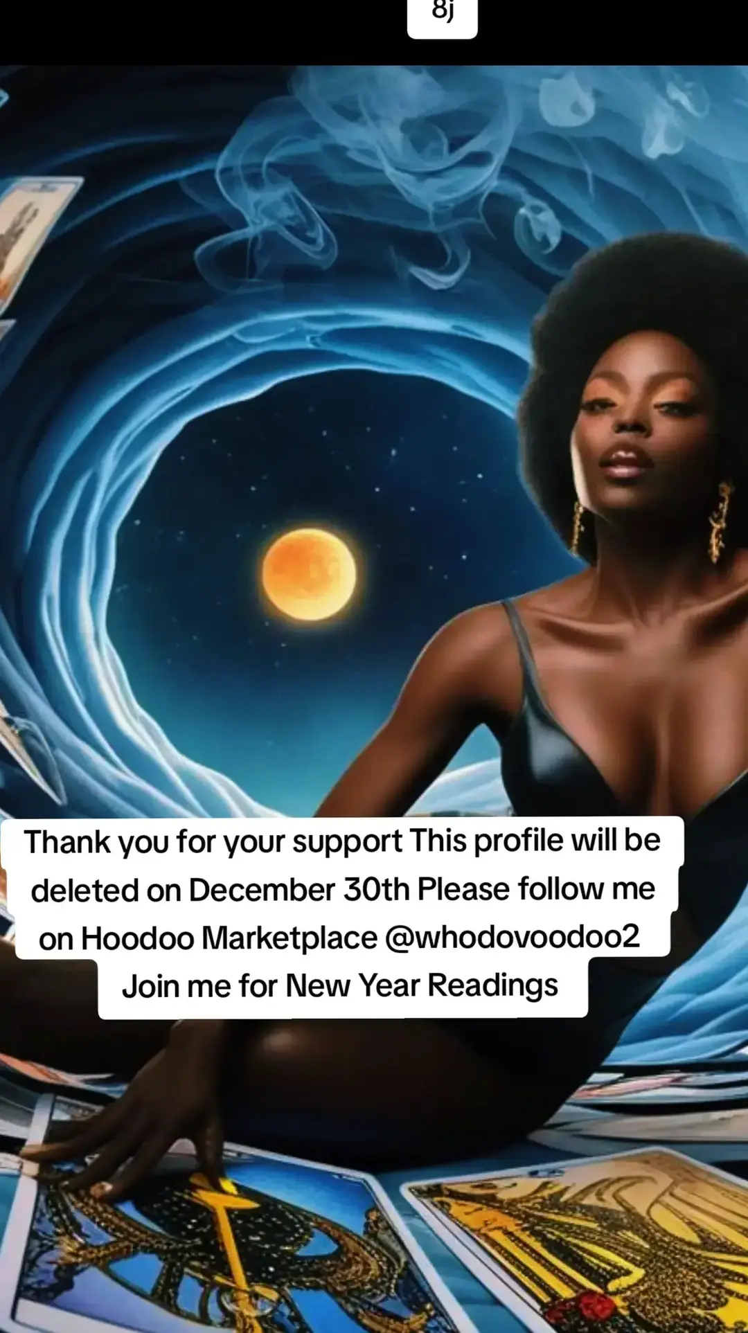 I will be deleting this profile on December 30th Please follow me on Hoodoo Marketplace @whodovoodoo2 Join me for New Year Readings #truereader #tarotcards #spiritualawakening #palo #haitianvodoun #lucumi #tarot #tarotreading #newprofile #tarotreading #tarotok 