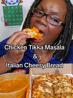 Chicken Tikka Masala and Italian Cheese bread from Little Ceasars is a magical food combo! Inspired by @Anidas | Foodie  #chickentikkamasala #italiancheesebread #littleceasers #asmr #Viral #mukbang #eating 