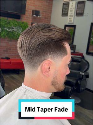 Mid Taper Fade The mid taper fade is perfect for this head shape. It allows for more darkness to show contrast to the fade. The brushback is a versatile haircut for straight hair. #iebarber #lowfade #midtaper #lowtaperfade #straighthair #dropfade