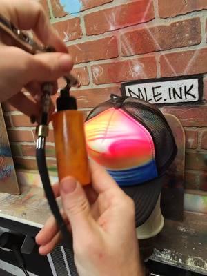 POV airbrushing a sunset design on a trucker hat 🧢 🌴 ☀️ 🌊 #art #illustration #relaxing 