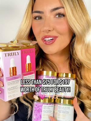 Less than $75 for $197 worth of Truly Beauty products! 🏃🏼‍♀️💗✨ @Truly Beauty #trulybeauty #trulybeautyproducts #bodycareroutine #bodycareproducts #bodybutter #bodyserum #skincareroutine #newyearnewaura #mademyyear #tiktokmademebuyit 