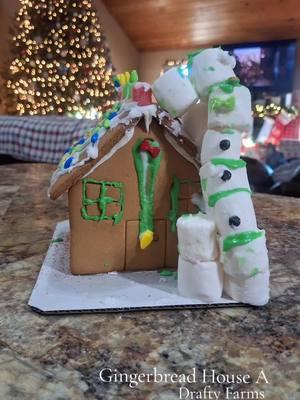 Gingerbread House fun at our house today.  Please vote for your favorite.  #farmlife #draftyfarms #familytime #makingmemories 