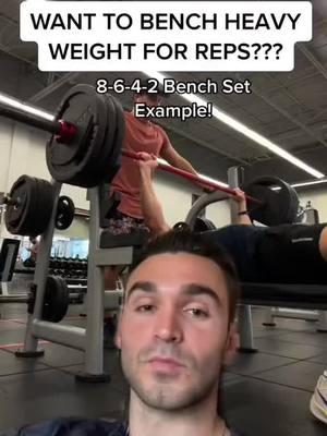 My tried and true FAVORITE method for how to increase your PR on bench (or really any compound lift). Ive posted plenty of times about the different sets i use, but nothing will ever beat my 8-6-4-2 progressive overload on bench. An absolute MUST have for your chest and push workouts #onthisday #fitness #workouttips #benching #chestworkout 