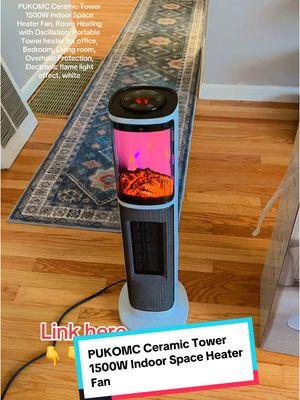 Fyp#foryoupage #PUKOMC Ceramic# Tower# 1500W #Indoor #Space #Heater #Fan#Room #Heating Oscillation#Portable #Tower heater#office#Bedroom#Living room#Overheat #Protection#Electronic #flame light #effect#white#TikTokShop #getitbeforeitsgone #