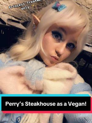 Dining at @perrys_steakhouse as a vegan? Challenge accepted—and it was amazing! 🌱 🍸 A night filled with family, fabulous food, and cute cocktails! 𐐪𐑂 ♡ 𐐪𐑂 ₒ 𐐪𐑂 ♡ 𐐪𐑂 ° Had such a lovely time with my dad, brother, and Hawky! I enjoyed the vegan steak, crispy Brussels sprouts, grilled asparagus, and more. And let’s talk about the cocktails—the Bubbly Bubblé was so fun and fizzy, while the espresso martini was perfection. Of course, I had to dress up for the occasion! I was feeling ethereal in my blue and white look: ✨ Wig: @sheinofficial  ✨ Makeup: @sheglam_official  ✨ Dress: @romwe X @carebears  ✨ Cardigan: SHEIN ✨ Elf ears: @spencers  ✨ Earrings: @clairesstores  ✨ Scarf: @walmart  It was a magical evening full of great vibes, yummy food, and dreamy outfits! Have you ever tried vegan options at a steakhouse? Let me know how it went—or share your fave vegan dining spots! 𐐪𐑂 ♡ 𐐪𐑂 ₒ 𐐪𐑂 ♡ 𐐪𐑂 ° 🏷️: #VeganAndFabulous #vegan #veganfood #vegansofig #perryssteakhouse #altgirl #altfashion #blueaesthetic #winterfashion #fairycore #egirlmakeup  ペリーズステーキハウスでヴィーガンディナー!? その挑戦は大成功🌱🍸 家族と一緒に素敵な夜、美味しい料理、そしてキュートなカクテルを堪能しました！ 𐐪𐑂 ♡ 𐐪𐑂 ₒ 𐐪𐑂 ♡ 𐐪𐑂 ° 父、弟、そしてホーキーとの素敵なひととき！ ヴィーガンステーキや、サクサクの芽キャベツ、グリルアスパラガスなど、どれも美味しかったです。そしてカクテルも最高！シュワシュワの Bubbly Bubblé とエスプレッソマティーニは夢のような味わいでした✨ この特別な夜にぴったりのブルー＆ホワイトコーデもお披露目！ ✨ ウィッグ: SHEIN ✨ メイク: SheGlam ✨ ドレス: ROMWExCarebears ✨ カーディガン: SHEIN ✨ エルフ耳: Spencer’s ✨ イヤリング: Claire’s ✨ スカーフ: Walmart 素敵な食事、ファッション、そして魔法のような時間を満喫しました！ ステーキハウスでヴィーガン料理を試したことはありますか？感想やお気に入りのヴィーガンレストランをぜひ教えてください💬 𐐪𐑂 ♡ 𐐪𐑂 ₒ 𐐪𐑂 ♡ 𐐪𐑂 ° 🏷️: #ヴィーガンライフ  #ヴィーガン  #ヴィーガンレシピ #ヴィーガンスイーツ #アータナチブスタイル #ランチ　#ランチプレート 