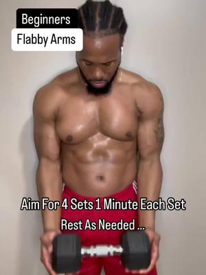 Beginners should aim for 4 sets of 1 minute each. Rest as needed. Aim for at least 3 times a week. Combine this with an overall healthy diet and a 1-3 mile walk. You’ve got this! #armworkout #buildmuscle #dumbellworkout 