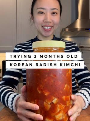 Homemade Korean radish kimchi or kkakdugi. I usually wait a month before trying it. Although the flavor developed more after two months so I’m going to wait longer than a month when I make new batches of radish kimchi Recipe video coming soon 😊  #koreanfood #kimchi #kkakdugi #radish #jinramen #instantnoodles 