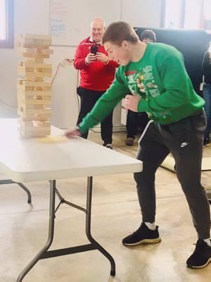 In the spirit of Christmas, we called it a win! Wow! #jenga #reindeergames #christmasparty #karatechop #pickleball #elf #griswolds #christmasvacation #christmas #jengablocks #griswoldfamilychristmas #thatsabeaut #ax #chop 