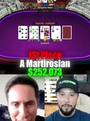 "Congrats to A Martirosian and all of the players in last weeks GGMillion$! 1st A Martirosian $252,073 2nd Benjamin Rolle $196,859 3rd Diego Zeiter $153,738 4th Marius Gierse $120,063 5th Alexander Zubov $93,764 6th Simon Beckmann $73,226 7th Niklas Astedt $57,186 8th Andrii Novak $44,660 9th Sergi Reixach $34,877 Every week at 1:15pm EST join the GG Million$ Pre-Game Show. Final table starts streaming at 1:45pm EST! What a thrill! Who's ready to chase the next title? #GGMillions #PokerStars #BigWinners #HighStakes #GGPoker #pokertournament"