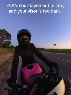 Late summer ride.  #dark #ninja #pink #kawasaki #kawasakininja #ninja400 #agvhelmet #k6 #darkvisor #night #latesummer #pinkbike #motorcyclesoftiktok #🌕 #sunset 