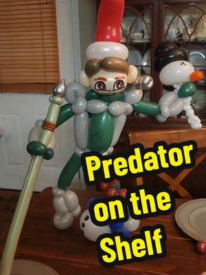 my elf keeps causing mayhem. especially amongst the other Christmas characters #predator #frosty #rudolph #achristmasstory #elfontheshelf #balloons #christmas #merrychristmas #balloonartist #balloonart #balloontwisting #balloontwister #balloonanimals #balloontok