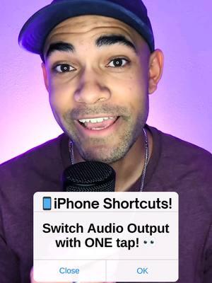 Here's your iPhone Shortcut of the Day! You can switch your audio's output to any speaker/device you want with one tap! - #iphone #iphonetips #iphonetipsandtrick #iphonetipsandtricks #iostips #ios #iostipsandtricks #iostricks #shortcutsapp #shortcuts #techtips #lifehacks #fyp 