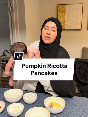 Mariam has been loving these pancakes. I just pop them in the toaster oven, reheat and serve with yogurt or peanut butter and a side of fruit!  Ingredients: 6 tbsp (84 g) unsalted butter 3 large eggs 1 ½ c (360 ml) whole milk ½ c (120 ml) pumpkin purée ½ c (120 ml) fresh ricotta cheese 1 tsp (5 ml) vanilla extract 1 c (240 ml) all-purpose flour ½ c (120 ml) corn flour 2 tsp (10 ml) baking powder ¼ tsp (½ g) ground cinnamon (optional) #blw #babyledweaning #babyrecipes #babymeals #firsttimemom #momlife #MomsofTikTok #babytok #mariamsmom #CapCut 