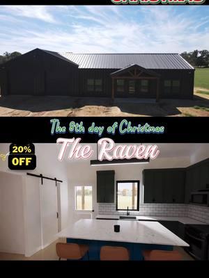 On the 8th day of Christmas, we present our most popular floorplan the “Raven” for the 12 days of christmas sale!  🎄🏠 Only a few days left to shop these deals while you can‼️ ❄️20% off online floorplans (use code “snowflake” at checkout)❄️ 🎅10% off kit packages! (Call to learn more) 🎅 🎄5% off shell builds! (Call to learn more)🎄 #barndominium #shophouse #dreamhome #barndominiumliving #farmhouse #customhome #floorplans #newhome 