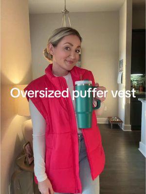 This COLOR ya’ll! #vest #winterfashion #oversizedvest #puffervest #cozy #creatorsearchinsights #ootdinspo #momfashion #momoftiktok 