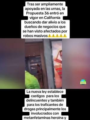 Tras ser ampliamente apoyada en las urnas, la Propuesta 36 entró en vigor en California, buscando dar alivio a los dueños de negocios que se han visto afectados por robos masivos relámpago. Esta ley establece castigos más severos para delincuentes reincidentes y también para los traficantes de drogas, principalmente aquellos involucrados con metanfetaminas, heroina y fentanilo.#criminales#robos#parati#justicia#leydecalifornia #news#ultimahira#robos#viralvodeo#sanfrancisco #losangeles #sacramento #fresno#polemica #estadosunidos #fyp#crimenes#crimen 