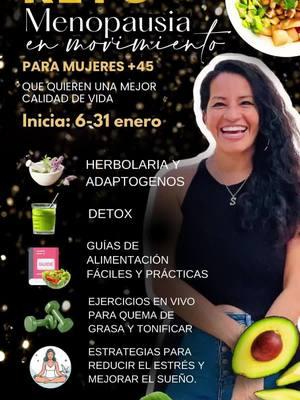 ¡Únete al Reto Gratuito “Menopausia en movimiento ” del 6 al 31 de enero! Descubre cómo transformar tu cuerpo y mente con este programa exclusivo para mujeres en menopausia. ¿Qué obtendrás al participar? 	1.	🌿 Herbolaria que empodera tu salud: Aprende a usar remedios naturales para equilibrar tu cuerpo y mejorar tu bienestar. 	2.	💧 Todo sobre detox: Limpia tu organismo con métodos efectivos para sentirte ligera, renovada y llena de energía. 	3.	🍎 Guías de alimentación fáciles y prácticas: Diseñadas especialmente para esta etapa de tu vida, con recetas deliciosas. 	4.	💪 Ejercicios en vivo para quemar grasa y tonificar: Rutinas de bajo impacto que transformarán tu cuerpo desde casa. 	5.	🧘‍♀️ Estrategias para reducir estrés y mejorar tu sueño: Recalibra tu energía diaria con técnicas simples pero poderosas. 📅 Fecha: 6 al 31 de enero 📍 Lugar: En Facebook  Inscripciones únete al grupo de WhatsApp en donde recibirás el enlace 🔗 exclusivo para el Grupo de Facebook 👇🏼El link lo encuentras en mi Biografía  https://chat.whatsapp.com/GMOOYUYh51hBb4ZDalWVSv #menopausia #menopausiafeliz #soyyannysoler  #Loveyourboobs 