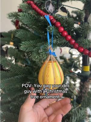 Punked with provolone 🧀🎄Nothing says holiday spirit like breaking chops with Christmas tree ornaments #prankster #gotcha #ornaments #foodietiktok  