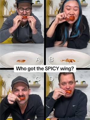 Who you think got the SPICY Chicken wing?? 🔥🥵🤔 #chicken #carolinareaper #ghostpepper #challenge #friedchicken 